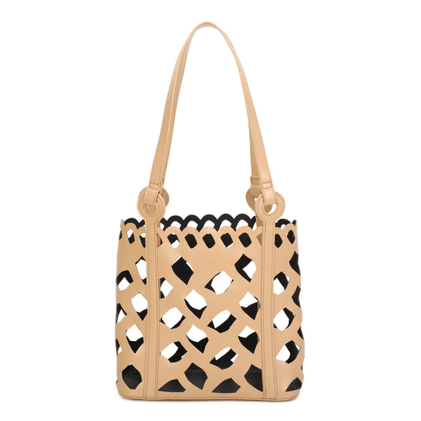 Borsa tipo secchiello traforato in ecopelle con pochette MB6314
