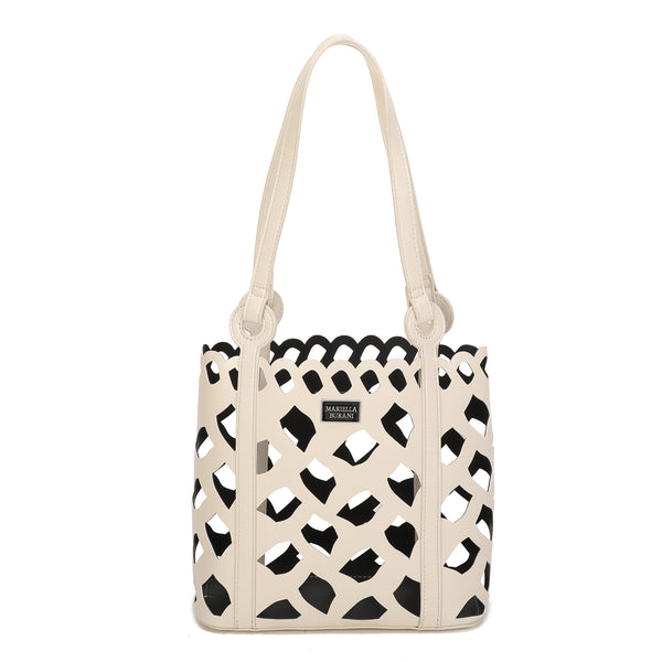 Borsa tipo secchiello traforato in ecopelle con pochette MB6314