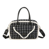 Borsa a mano e tracolla in tessuto tartan e pelliccia ecologica MB6340