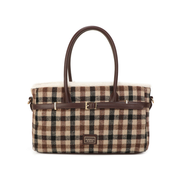 Borsa bauletto in ecopelle e tessuto tartan MB6341