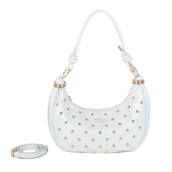 Borsa a spalla in ecopelle con borchie oro/argento MB708