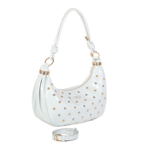 Borsa a spalla in ecopelle con borchie oro/argento MB708