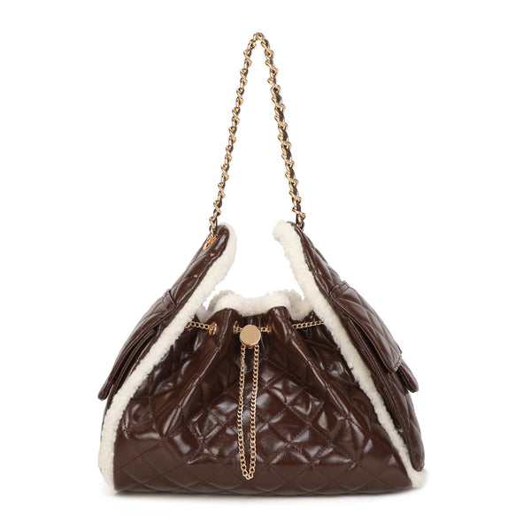 Borsa in ecopelle lucida trapuntata con dettagli in teddy EC6321
