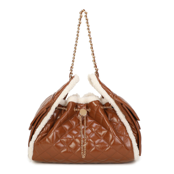 Borsa in ecopelle lucida trapuntata con dettagli in teddy EC6321
