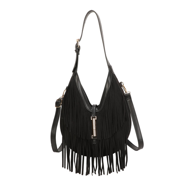Borsa a spalla in ecopelle con frange scamosciate Enrico Coveri EC7096