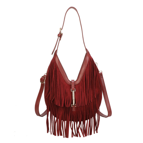 Borsa a spalla in ecopelle con frange scamosciate Enrico Coveri EC7096