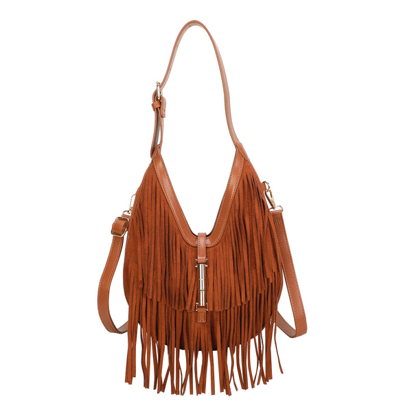 Borsa a spalla in ecopelle con frange scamosciate Enrico Coveri EC7096