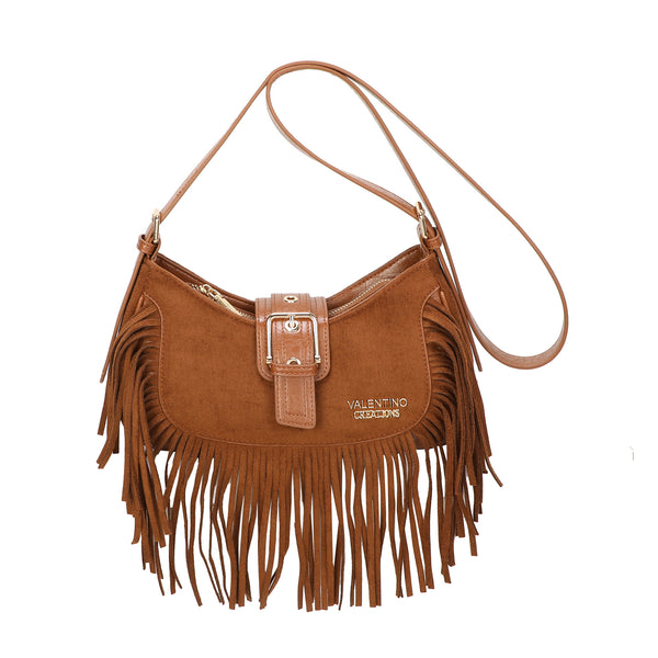 Borsa hobo a tracolla in ecopelle scamosciata con frange VC7093