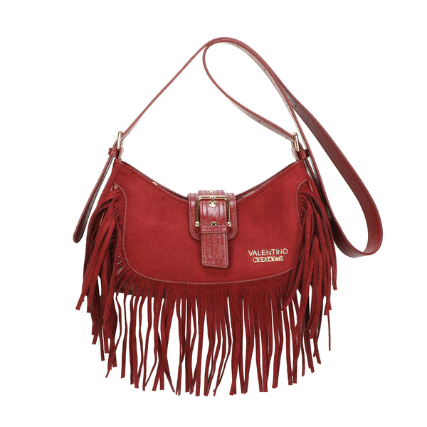 Borsa hobo a tracolla in ecopelle scamosciata con frange VC7093