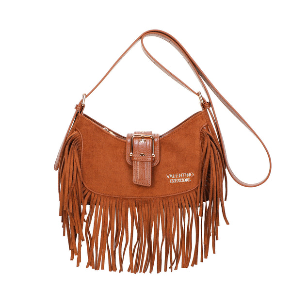 Borsa hobo a tracolla in ecopelle scamosciata con frange VC7093