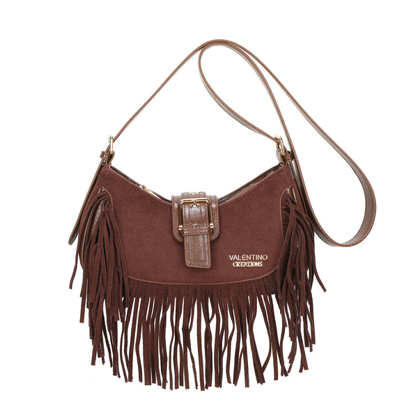 Borsa hobo a tracolla in ecopelle scamosciata con frange VC7093