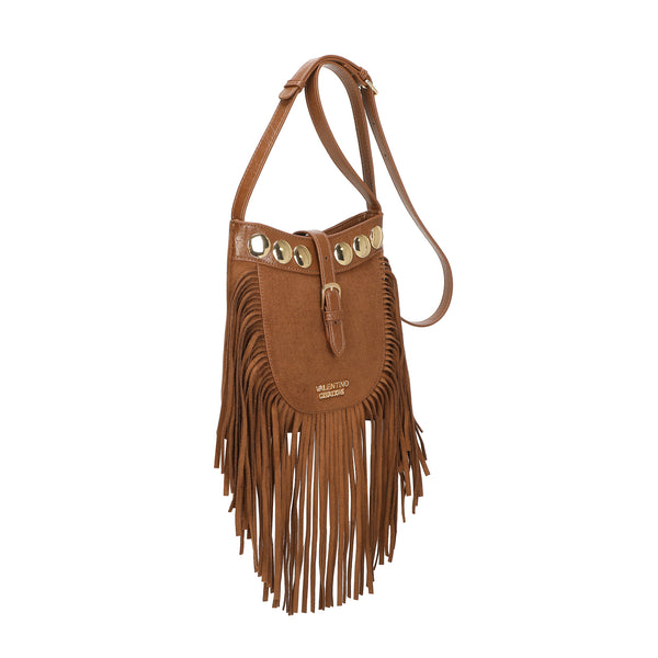 Borsetta a tracolla boho in ecopelle scamosciata con frange e borchie Valentino Creations VC7090