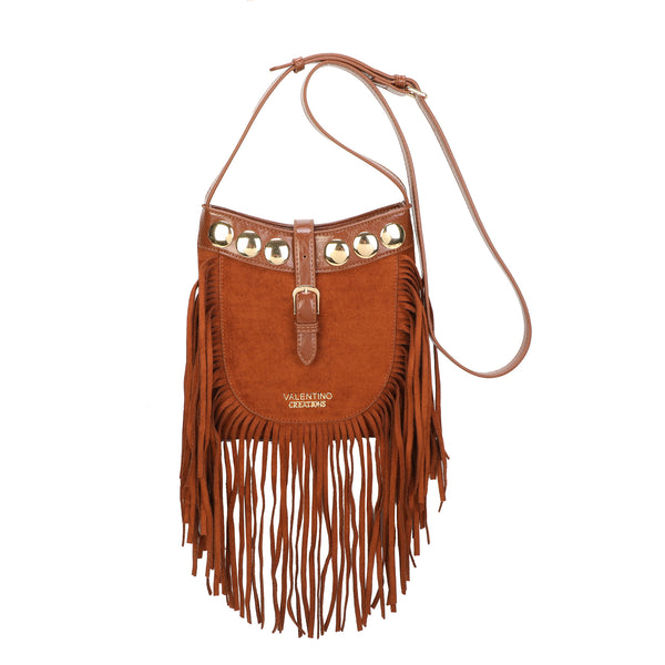 Borsetta a tracolla boho in ecopelle scamosciata con frange e borchie Valentino Creations VC7090