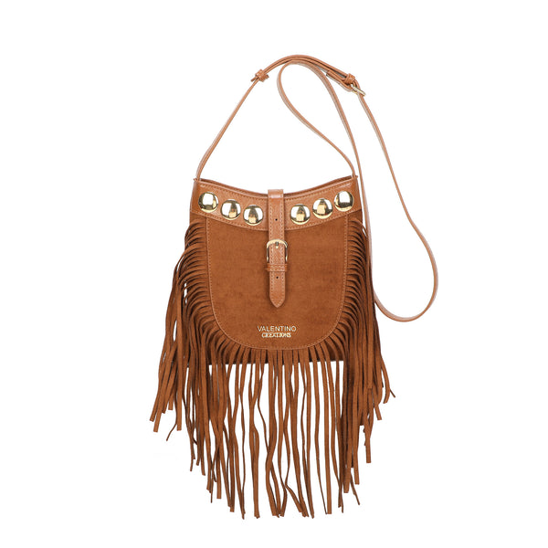Borsetta a tracolla boho in ecopelle scamosciata con frange e borchie Valentino Creations VC7090