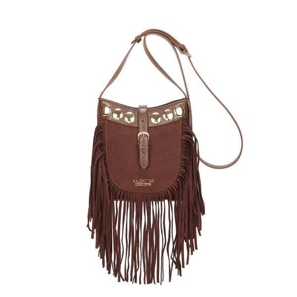 Borsetta a tracolla boho in ecopelle scamosciata con frange e borchie Valentino Creations VC7090