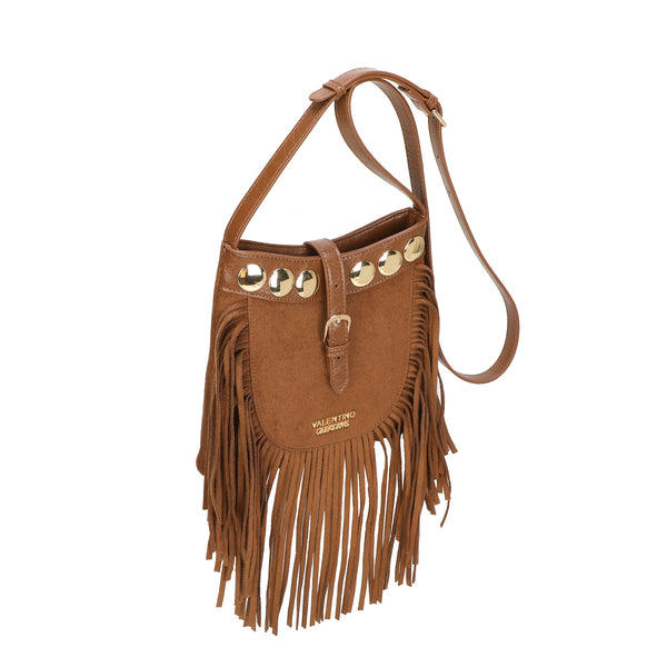 Borsetta a tracolla boho in ecopelle scamosciata con frange e borchie Valentino Creations VC7090