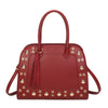 Borsa bauletto in ecopelle con borchie e occhielli e charm frangia 2279