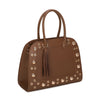 Borsa bauletto in ecopelle con borchie e occhielli e charm frangia 2279