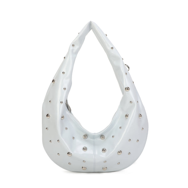 Borsa in ecopelle effetto lucido a spalla con borchie argento MB709