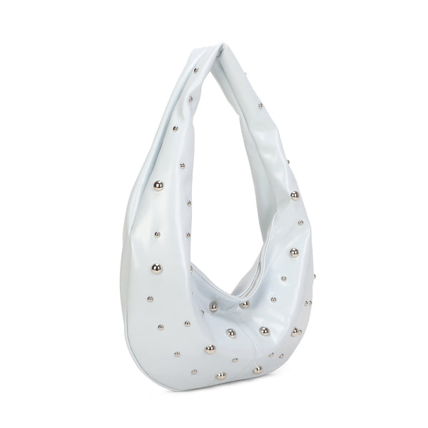 Borsa in ecopelle effetto lucido a spalla con borchie argento MB709