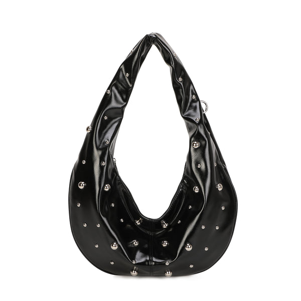 Borsa in ecopelle effetto lucido a spalla con borchie argento MB709