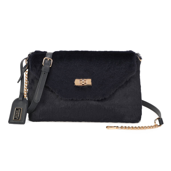 Pochette a tracolla in pelliccia e pelle sintetiche MB050