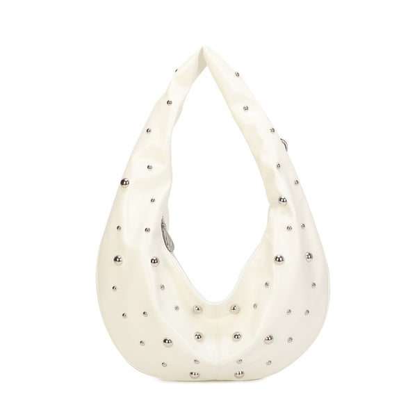 Borsa in ecopelle effetto lucido a spalla con borchie argento MB709