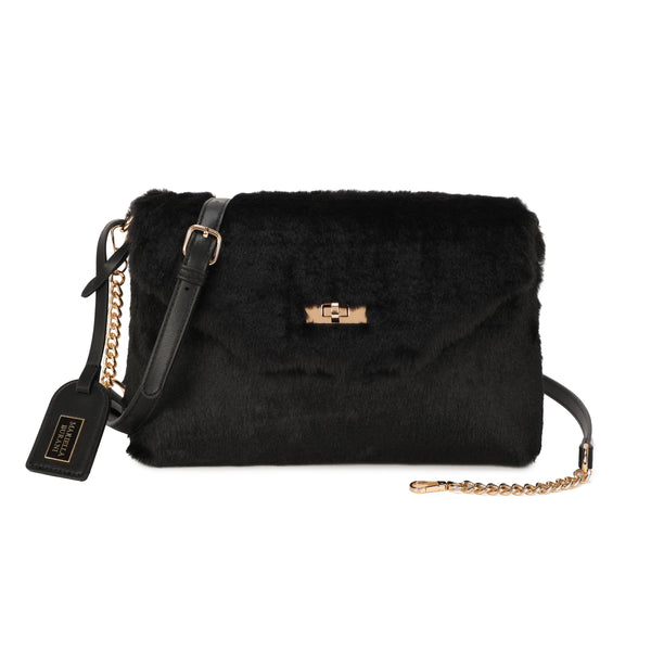 Pochette a tracolla in pelliccia e pelle sintetiche MB050