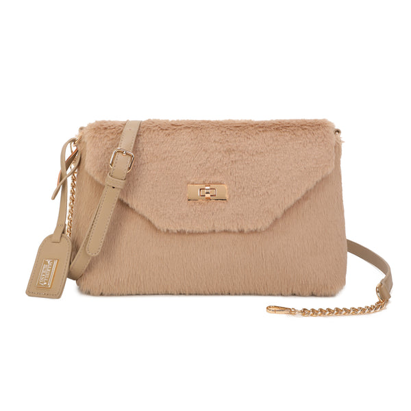 Pochette a tracolla in pelliccia e pelle sintetiche MB050
