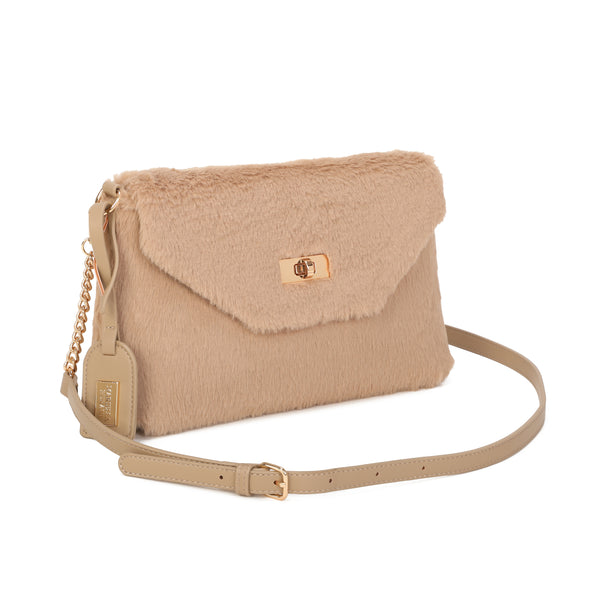 Pochette a tracolla in pelliccia e pelle sintetiche MB050