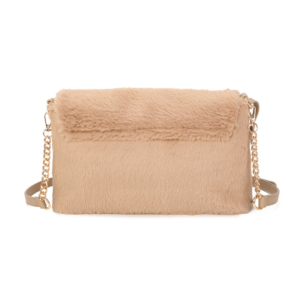 Pochette a tracolla in pelliccia e pelle sintetiche MB050