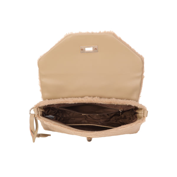 Pochette a tracolla in pelliccia e pelle sintetiche MB050