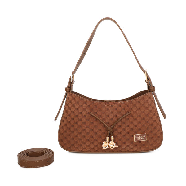 Borsa spalla in ecopelle scamosciata con logo impresso MB045