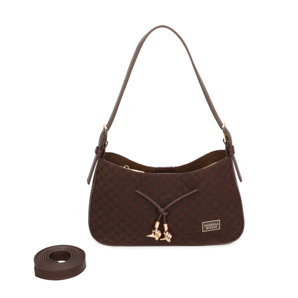 Borsa spalla in ecopelle scamosciata con logo impresso MB045