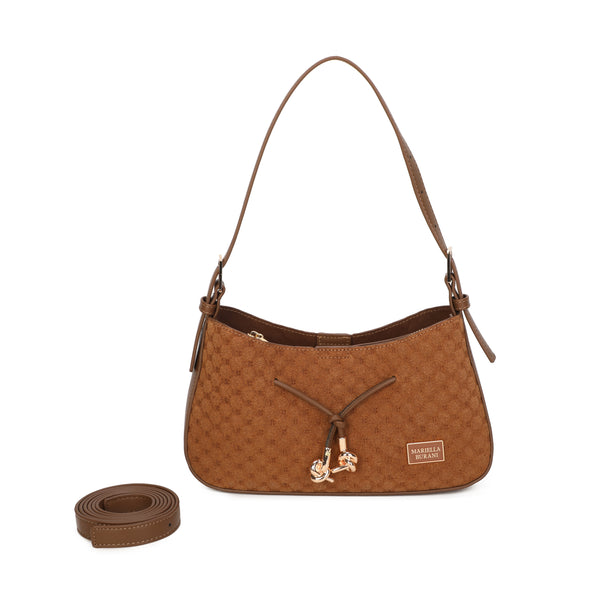 Borsa spalla in ecopelle scamosciata con logo impresso MB045