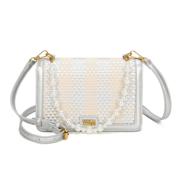 Borsa a tracolla in ecopelle con manico in perle Enrico Coveri EC7055