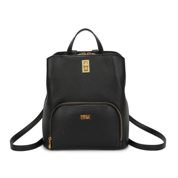Zaino in ecopelle Enrico Coveri con chiusura turn lock e zip a 3 tasche EC2254