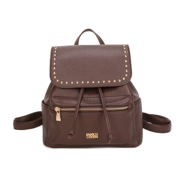 Zaino in ecopelle Enrico Coveri con decorazioni a borchie sulla patta EC6334