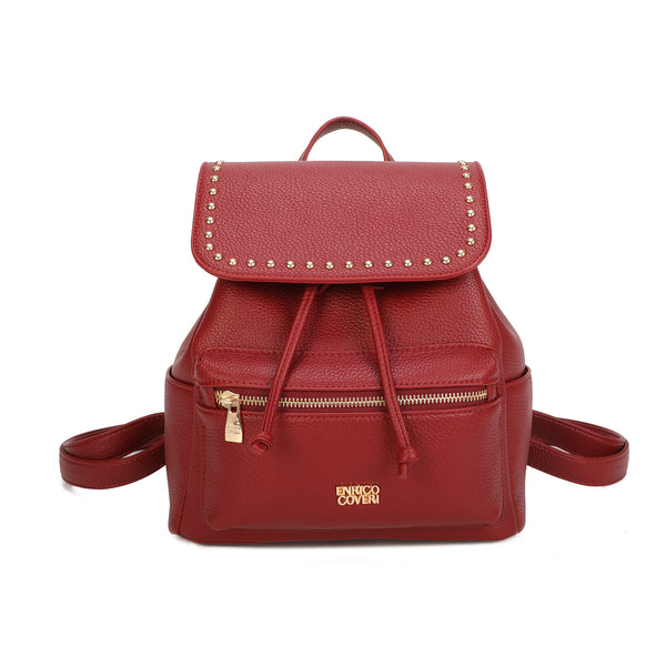 Zaino in ecopelle Enrico Coveri con decorazioni a borchie sulla patta EC6334