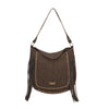 Borsa a spalla a postino in ecopelle effetto martellato con frange e borchie VC629