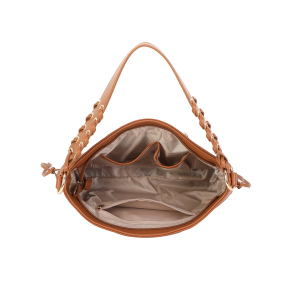 Borsa a spalla in ecopelle con manico intrecciato MB-718