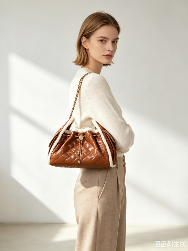 Borsa in ecopelle lucida trapuntata con dettagli in teddy EC6321