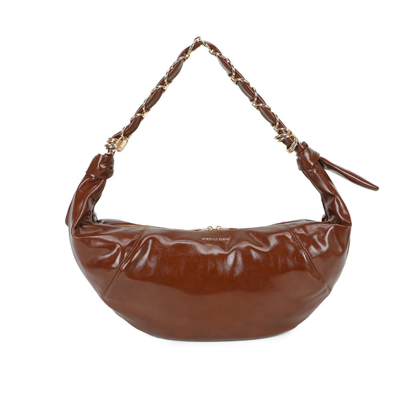 Borsa croissant mezzaluna Mariella Burani in ecopelle lucida invecchiata manico intreccio metallico MB029