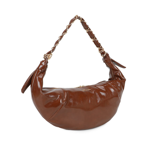 Borsa croissant mezzaluna Mariella Burani in ecopelle lucida invecchiata manico intreccio metallico MB029