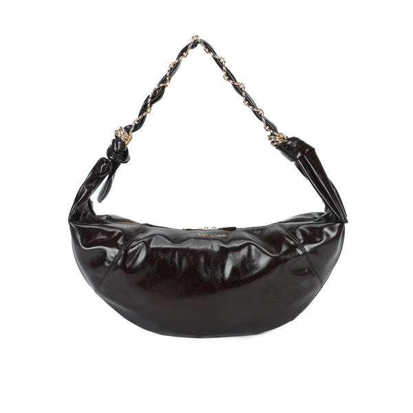 Borsa croissant mezzaluna Mariella Burani in ecopelle lucida invecchiata manico intreccio metallico MB029