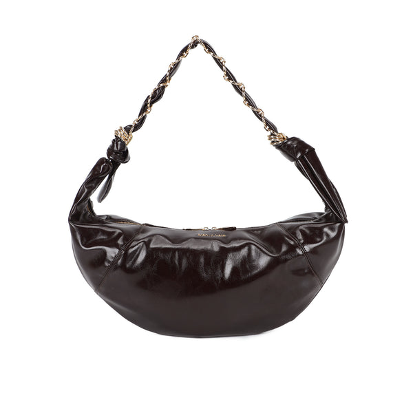 Borsa croissant mezzaluna Mariella Burani in ecopelle lucida invecchiata manico intreccio metallico MB029