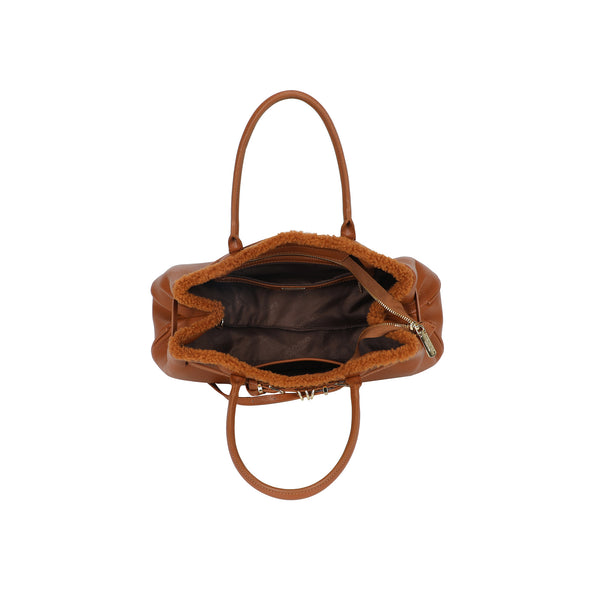 Borsa a mano con cintura decorativa e bordo in teddy Valentino Creations VA7084
