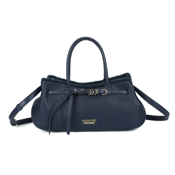 Borsa a mano con cintura decorativa e bordo in teddy Valentino Creations VA7084