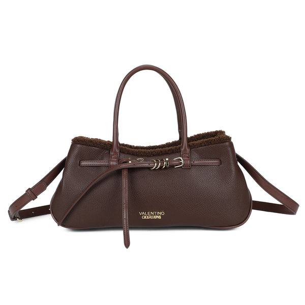 Borsa a mano con cintura decorativa e bordo in teddy Valentino Creations VA7084