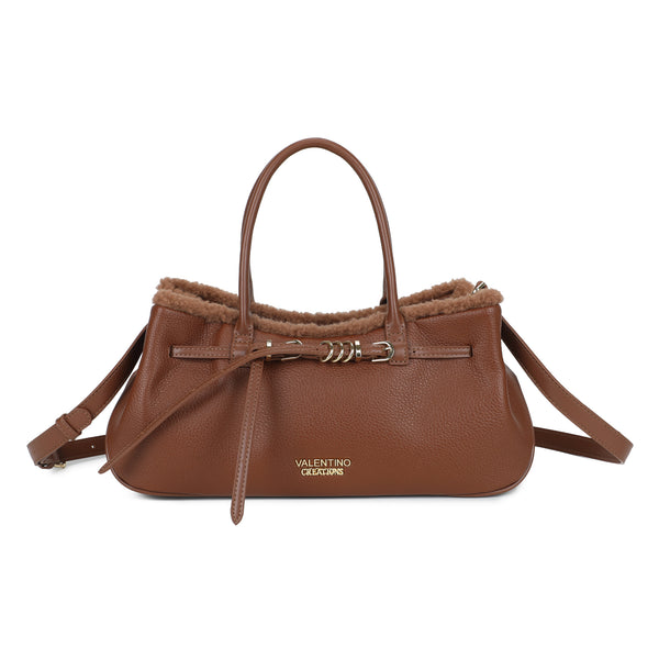 Borsa a mano con cintura decorativa e bordo in teddy Valentino Creations VA7084
